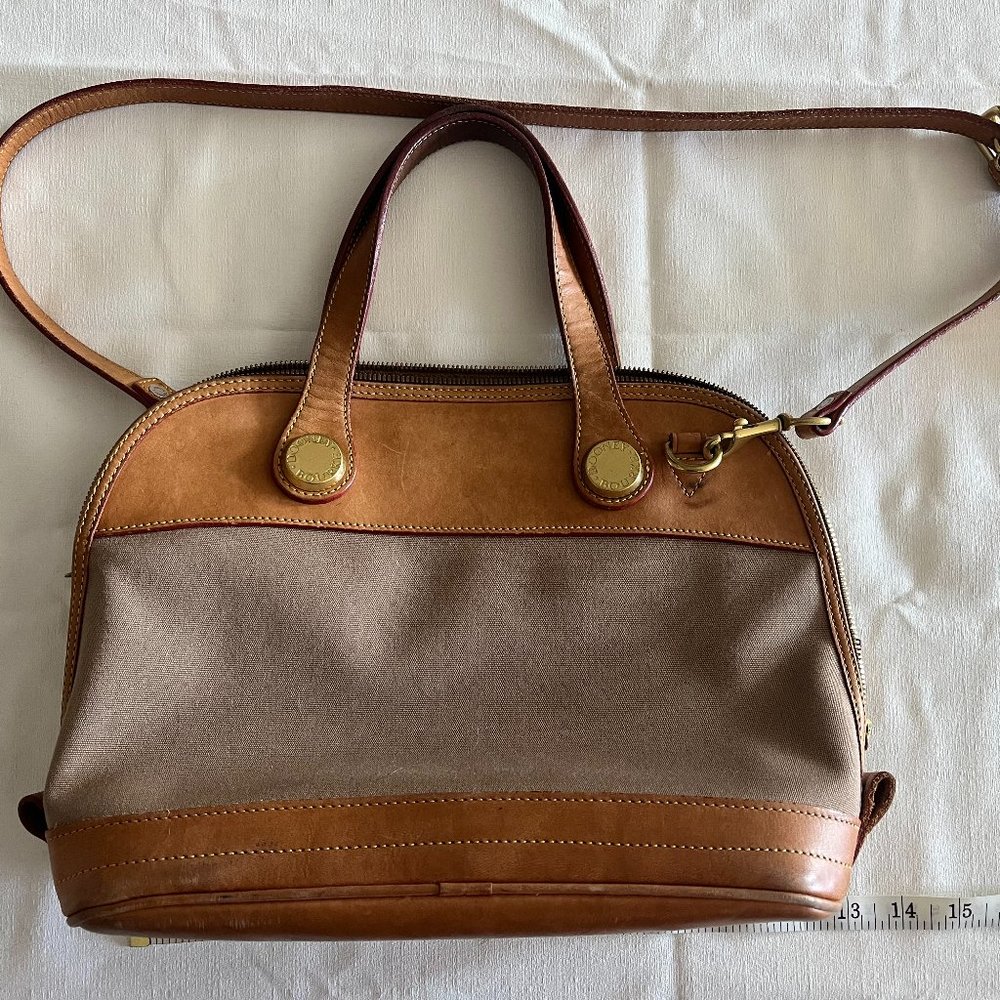 Dooney & Bourke Cabriolet Tan Leather and Canvas Domed Shoulder Bag
